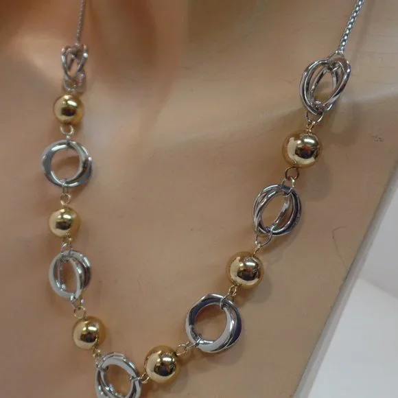 Cato Goldtone & Silvertone Large Link & Ball Necklace Adj to 19" - Picture 2 of 11